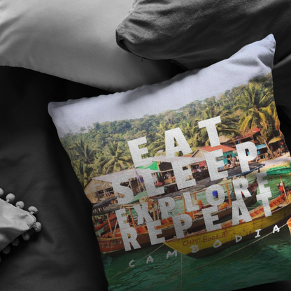 Eat Sleep Explore Repeat Cambodia Pillow