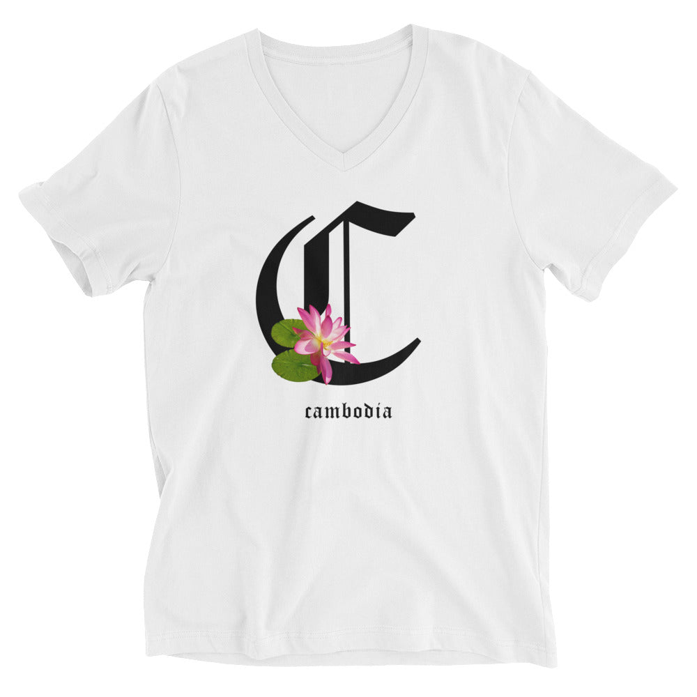 Cambodia Lotus Logo Unisex Short Sleeve V-Neck T-Shirt