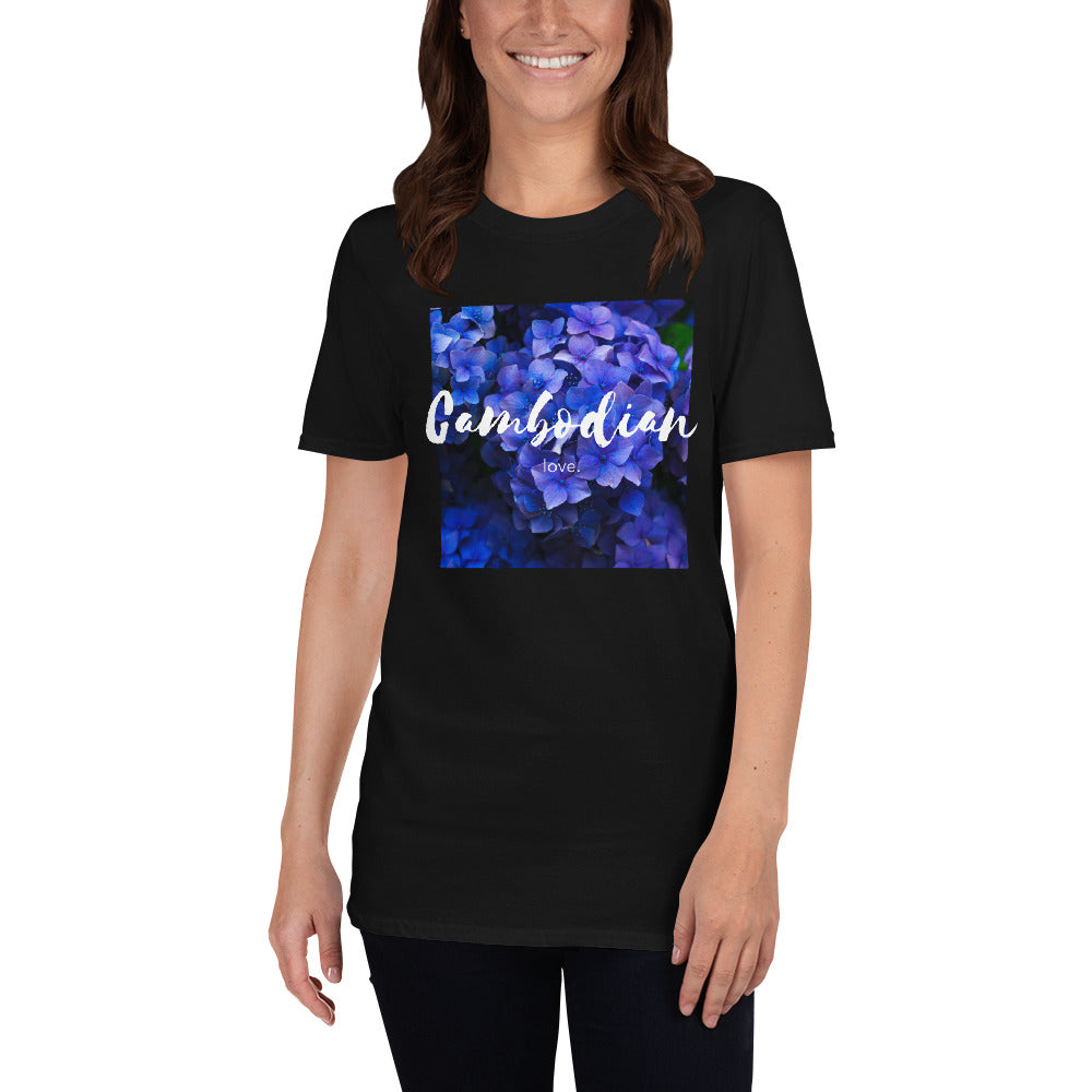 Cambodian Love Floral Black Short-Sleeve Unisex T-Shirt