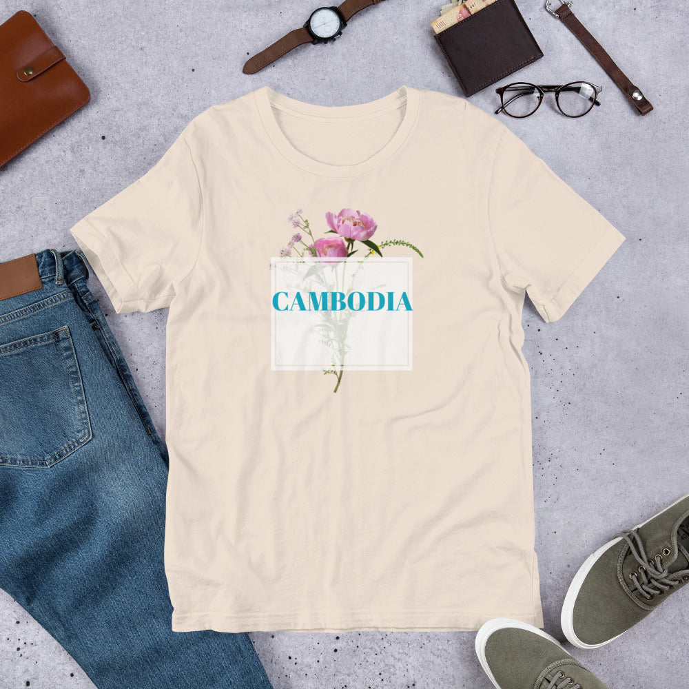 Cambodia Soft Cream Floral Short-Sleeve Unisex T-Shirt