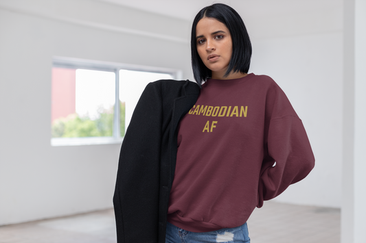 Gold Cambodian AF Crewneck Maroon Sweatshirt